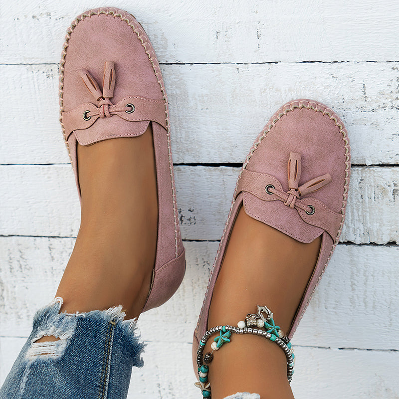 Mocassins Femme Cuir Souple Noeud Décoratif Semelle Flexible