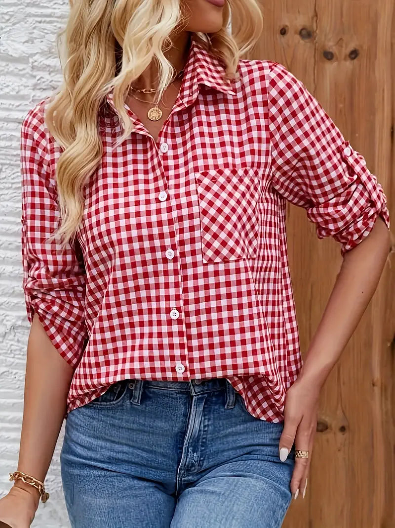 Blouse Femme Carreaux décontractée pour Été