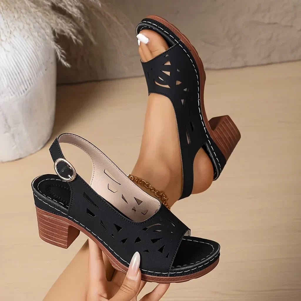 Sandales Femme Talon Bloc Confortable Design Ouvert - PanierRoyale