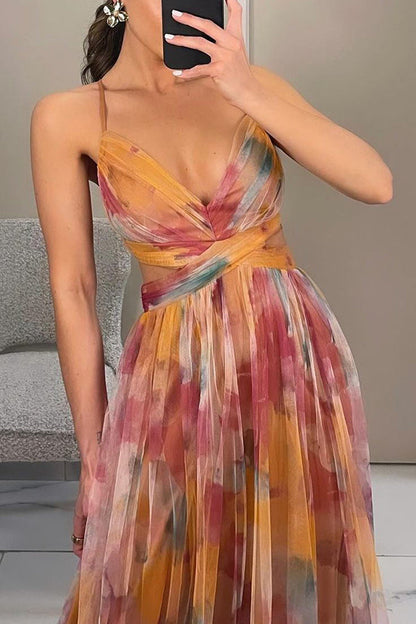 Robe maxi Femme Fluide Imprimé Bretelles Fines Col en V