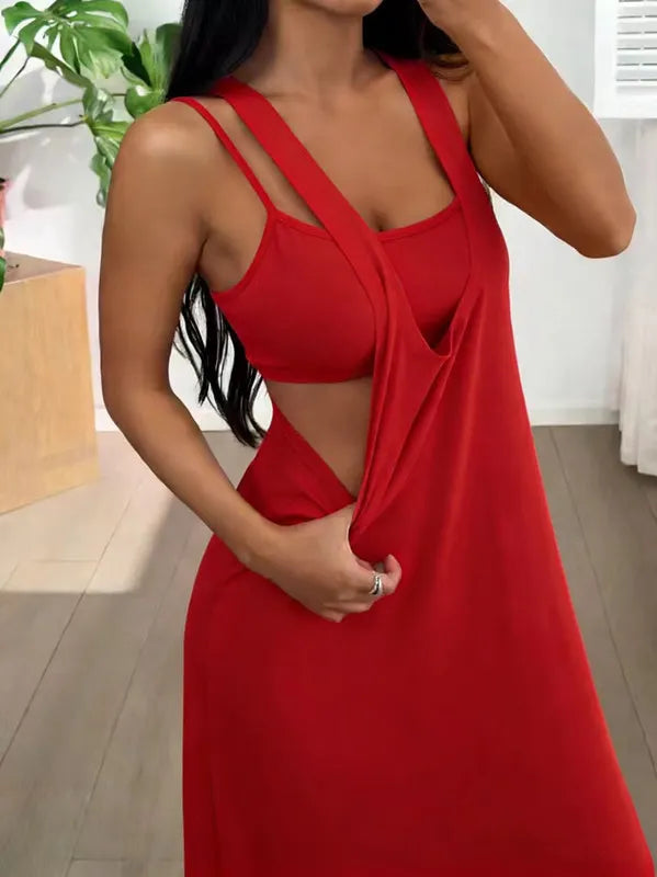 Robe longue Femme Effet Deux Pièces Découpes Latérales