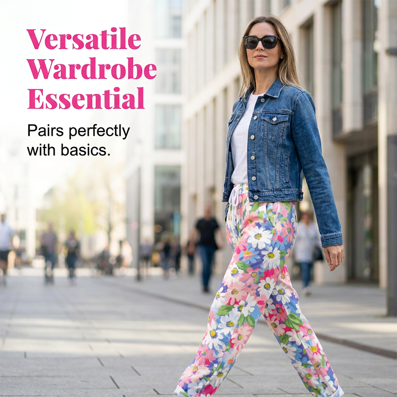 Pantalon Femme Coton Taille Ajustable Coupe Confort avec Poches