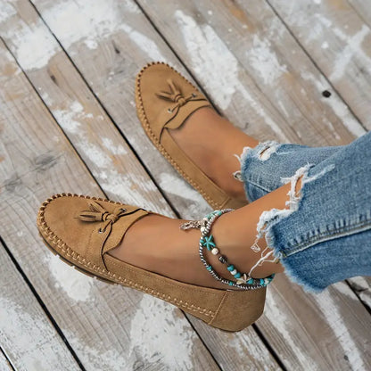 Mocassins Femme Cuir Souple Noeud Décoratif Semelle Flexible