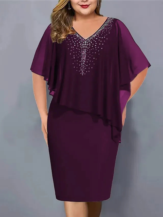 Robe cape Femme Mousseline Superposée Strass