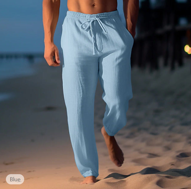 Pantalon Homme Décontracté Lin Beige pour Plage
