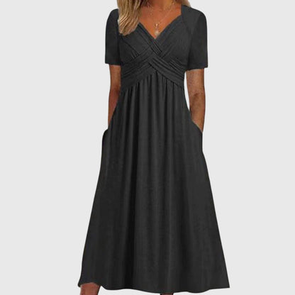 Robe Femme Longue Col V et Manches Courtes