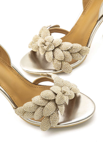 Sandales Talons Hauts en Or avec Strass, Idéales pour Mariage