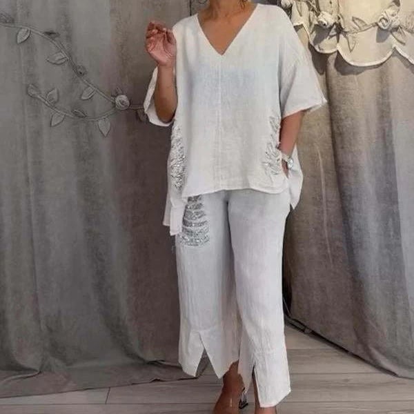 Ensemble Femme Décontracté Coton Décolleté en V - PanierRoyale