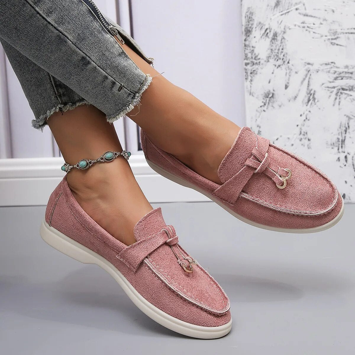 Mocassins Femmes Blanc Nubuck Décontractés Chic