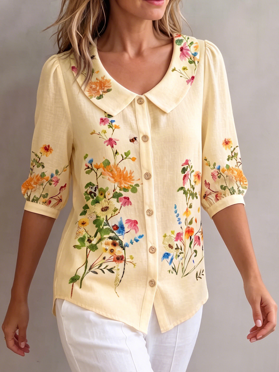 Blouse Femme Coton Lin Coupe Vintage Élégante