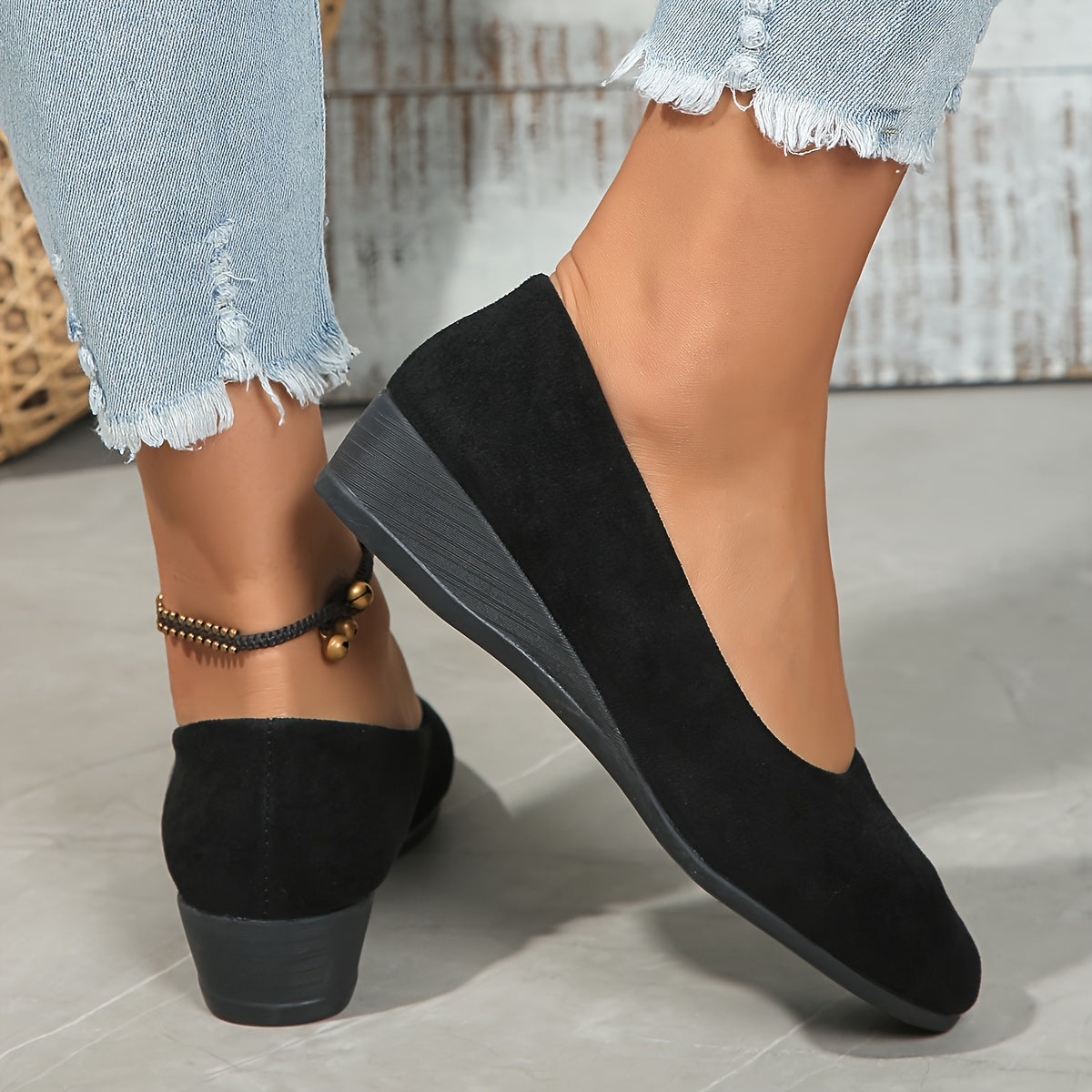 Ballerines Femme Talon Compensé Confortable Texture Douce