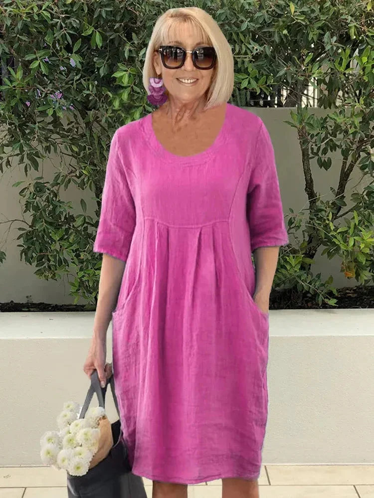 Robe Femme Coton Doux - Tunique Midi Confort avec Poches