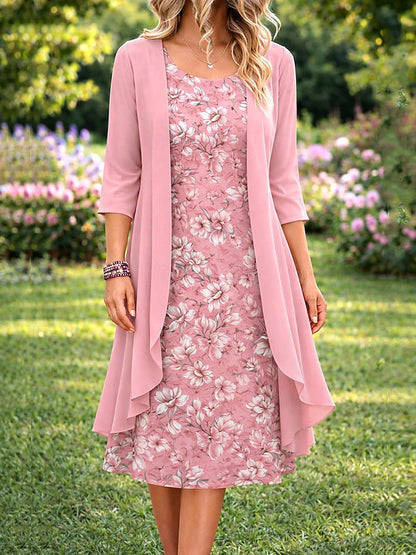 Ensemble Femme Robe Fleurie et Cardigan Léger Assorti