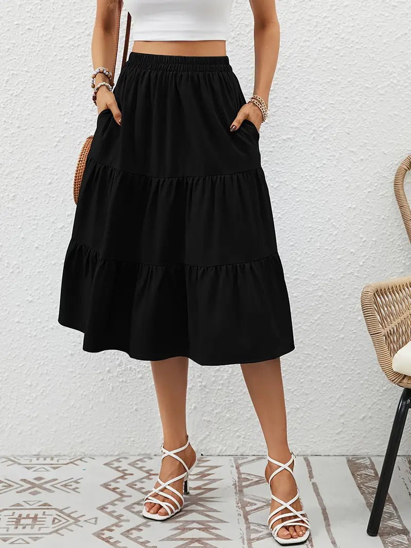 Jupe Femme Florale à Poches avec Ceinture Élastique