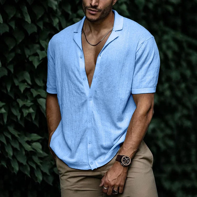 Chemise Homme Coton Lin Manches Courtes Élégante - PanierRoyale