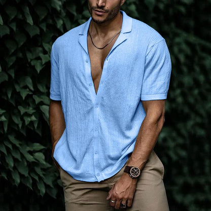 Chemise Homme Coton Lin Manches Courtes Élégante - PanierRoyale