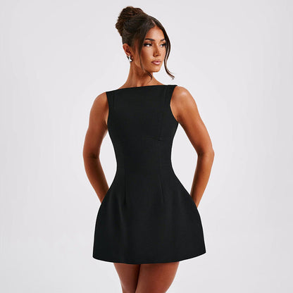 Robe Courte Été sans Manches Col Rond Féminin