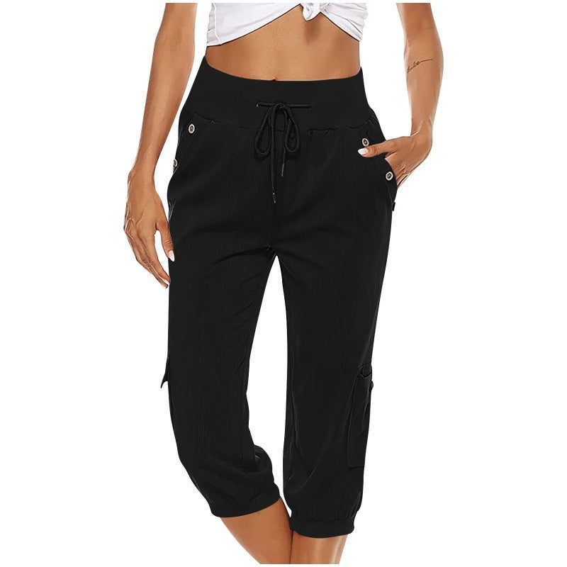 Pantalon court femme décontracté avec poches élastiques