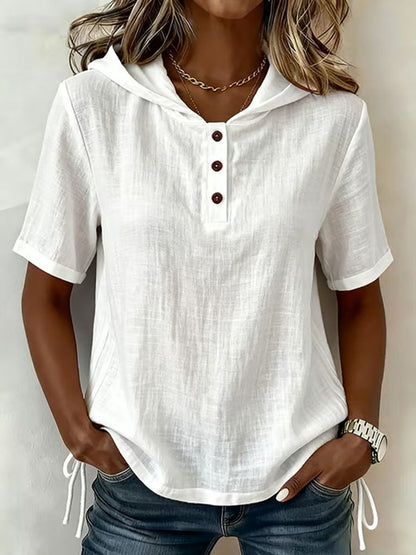 Femme Coton Lin Avec Capuche Coupe Ample Décontractée - PanierRoyale