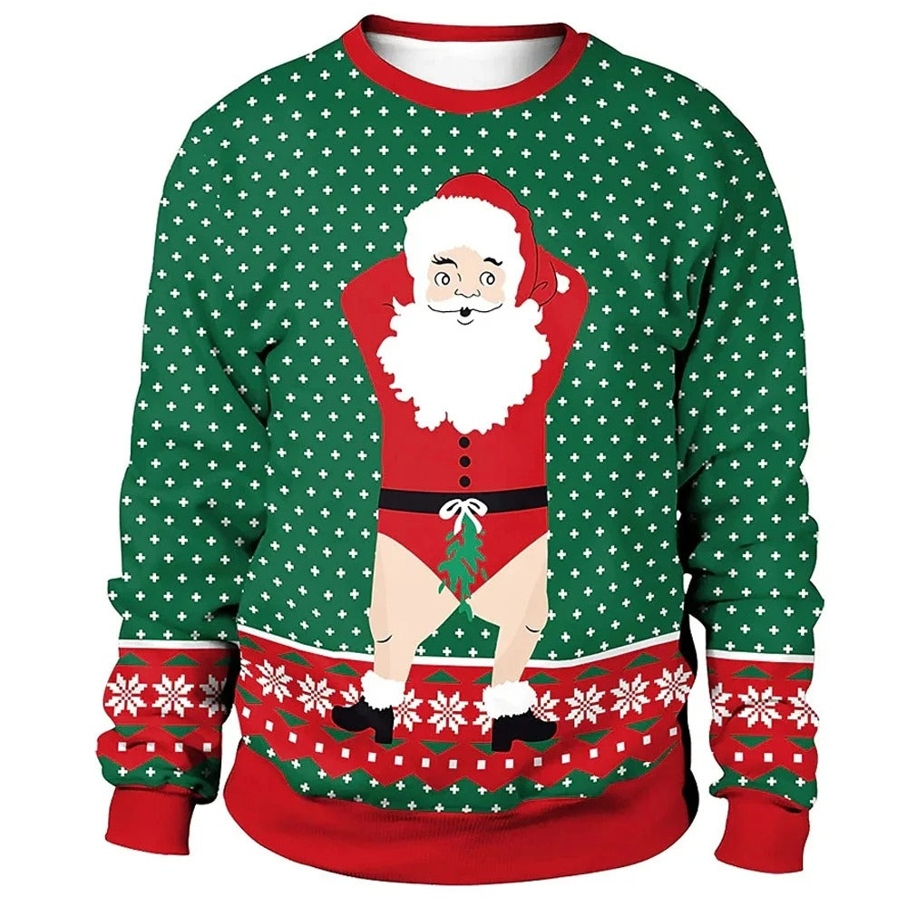 Pull de Noël Rouge Brillant avec Cerf Pour Homme et Femme