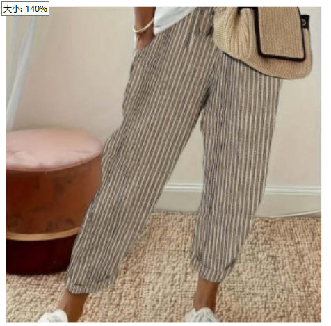 Pantalon femme rayé décontracté coton confortable