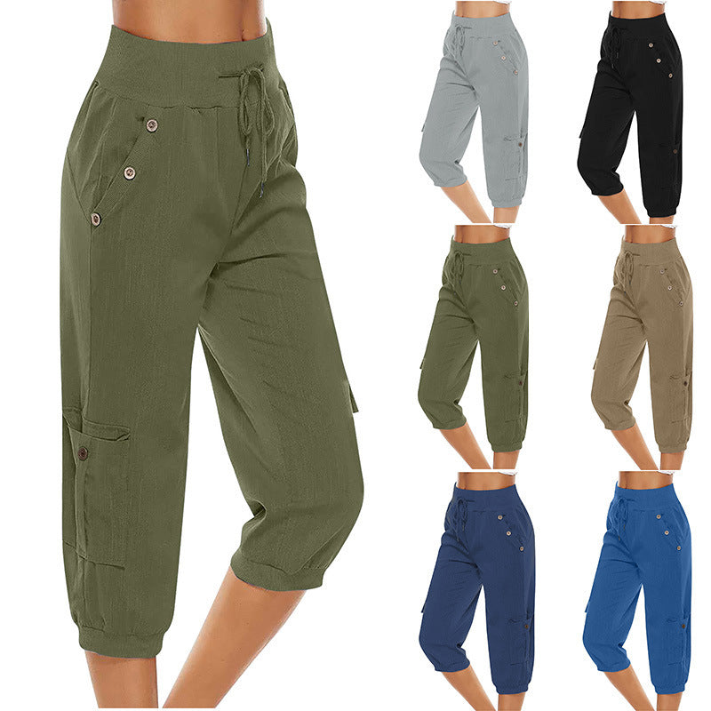 Pantalon court femme décontracté avec poches élastiques - PanierRoyale