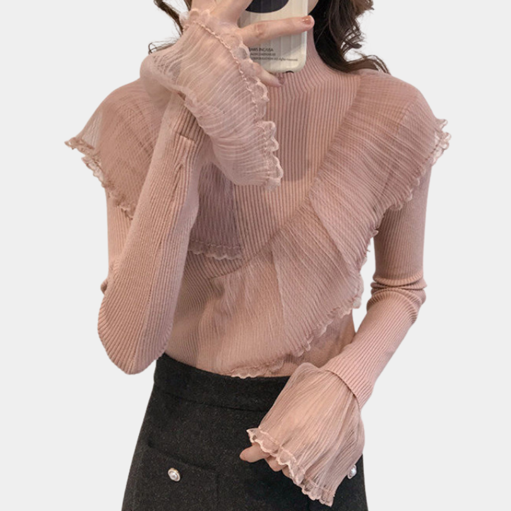 Pullover Femme Dentelle Élégant avec Volants - PanierRoyale