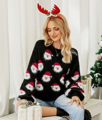 Pull de Noël Rouge Femme avec Père Noël Amusant - PanierRoyale