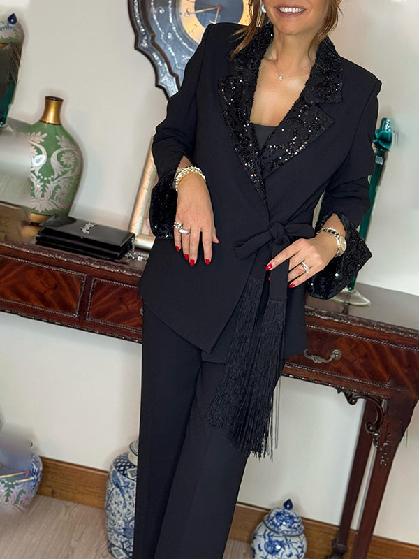 Ensemble Blazer et Pantalon Sequins Coupe Ajustée - vue 2