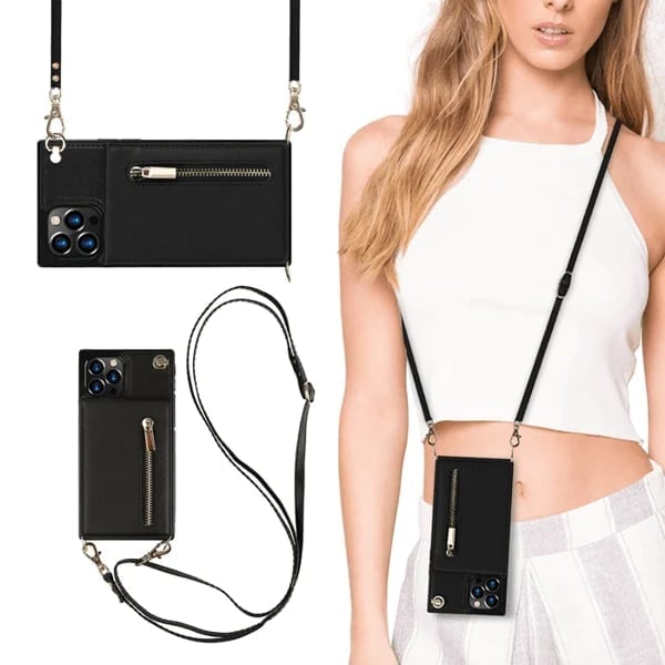 Housse pour iPhone Femme en Cuir avec Porte-cartes Zippé