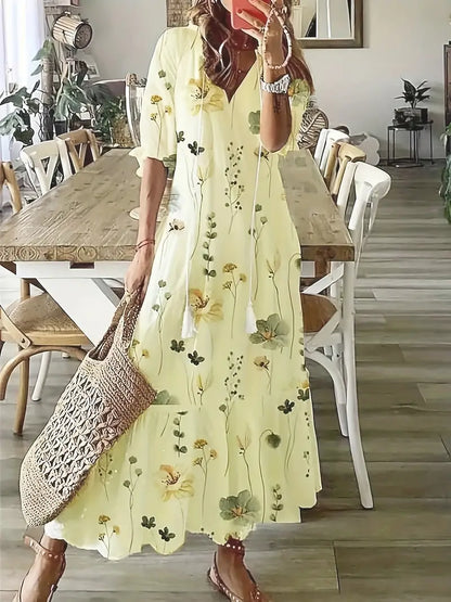 Robe Été Chiffon Léger avec Volants et Col en V