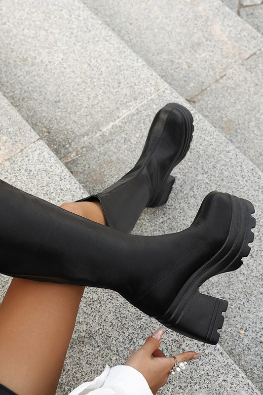 Bottines Plates Talon Plat Haut Noir Élégantes et Confortables - BerlinGlamour