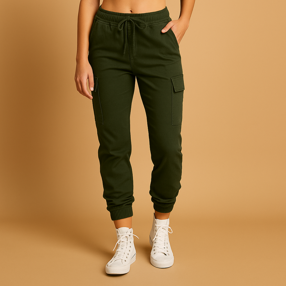 Pantalon Taille Haute Évasé avec Poches Latérales
