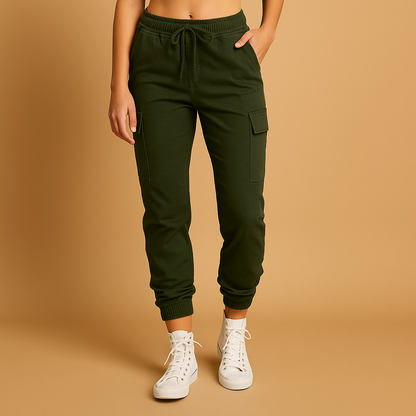 Pantalon Taille Haute Évasé avec Poches Latérales
