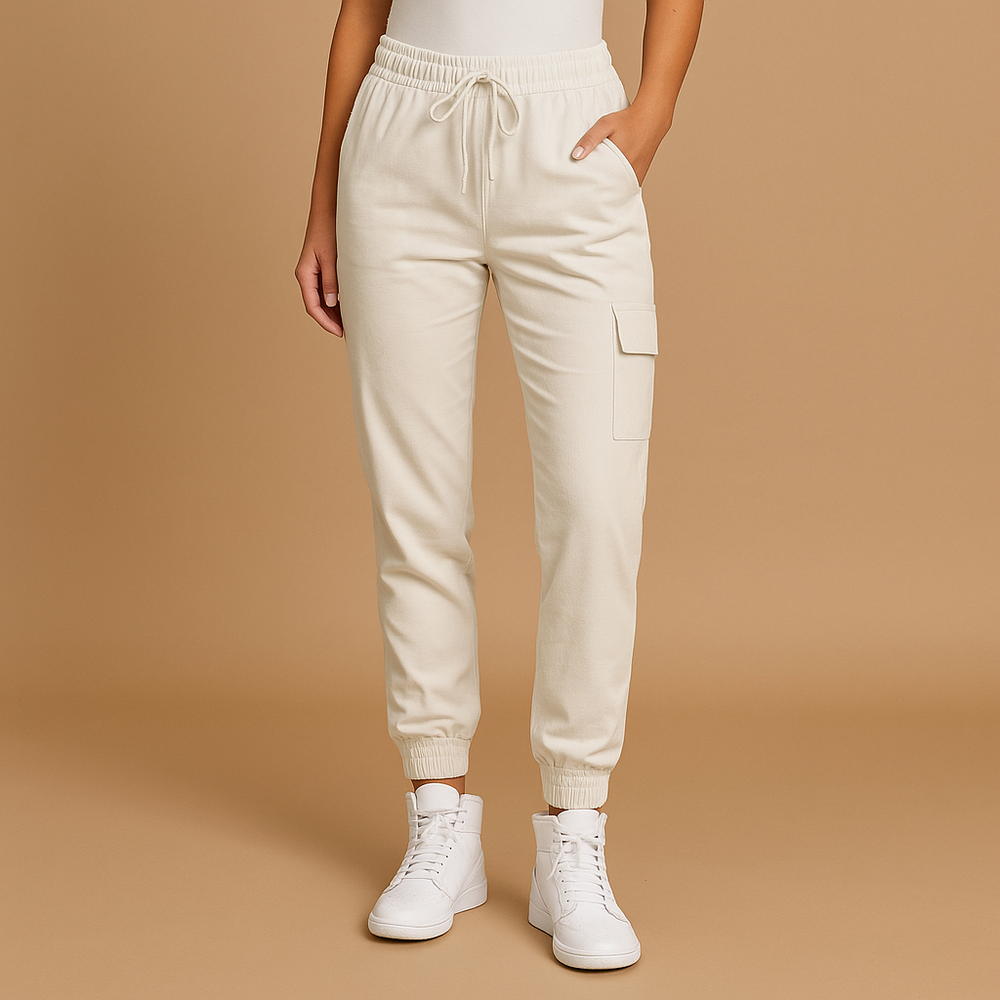 Pantalon Taille Haute Évasé avec Poches Latérales
