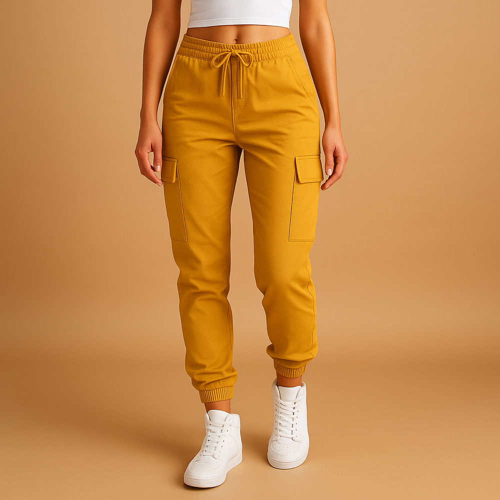 Pantalon Taille Haute Évasé avec Poches Latérales
