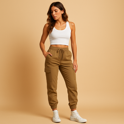 Pantalon Taille Haute Évasé avec Poches Latérales