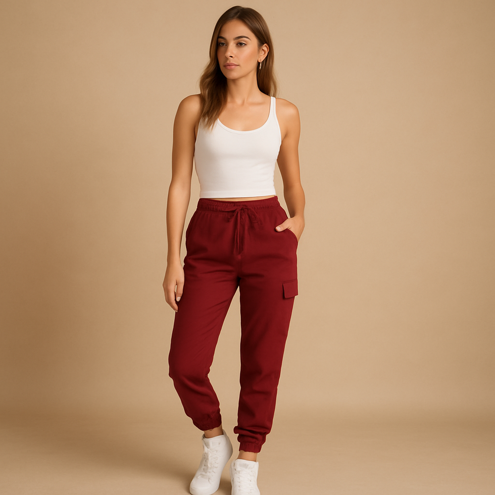 Pantalon Taille Haute Évasé avec Poches Latérales