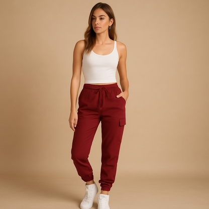 Pantalon Taille Haute Évasé avec Poches Latérales
