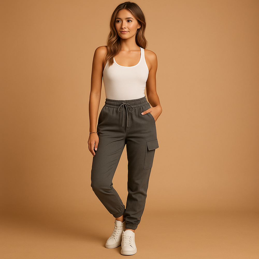 Pantalon Taille Haute Évasé avec Poches Latérales