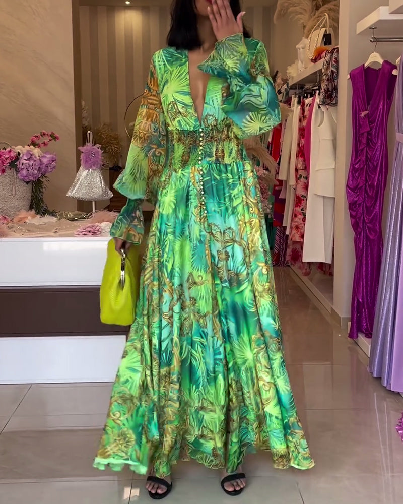 Robe longue Femme Fluide Taille empire Col en V Style bohème - PanierRoyale