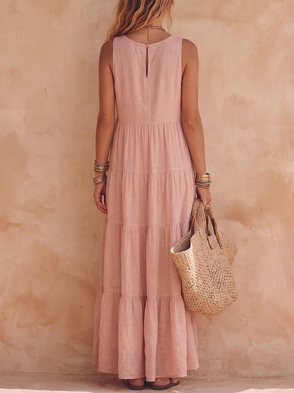 Robe longue Femme en Coton et Lin Sans Manches