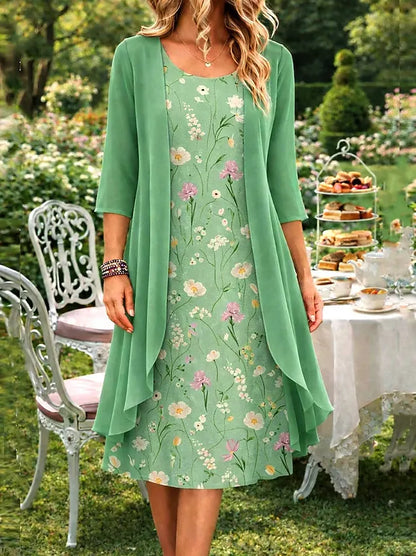 Ensemble Femme Robe Fleurie et Cardigan Léger Assorti