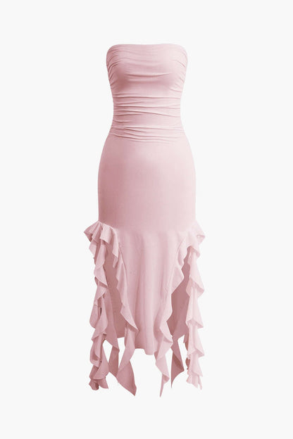 Robe Maxi Élégante avec Volants Féminins