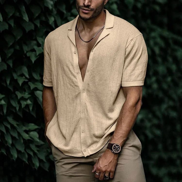 Chemise Homme Coton Lin Manches Courtes Élégante