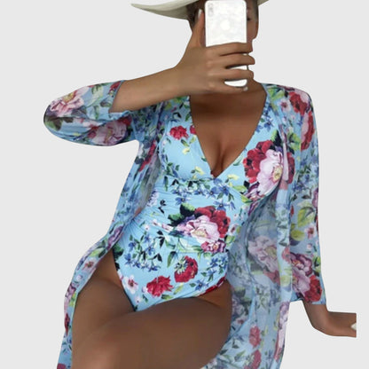 Ensemble Maillot de Bain Femme Polyester Floral Coupe Ajustée