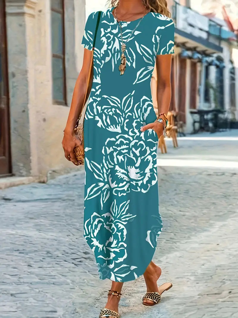 Robe Été Courte Fleurs Femme à Manches Courtes
