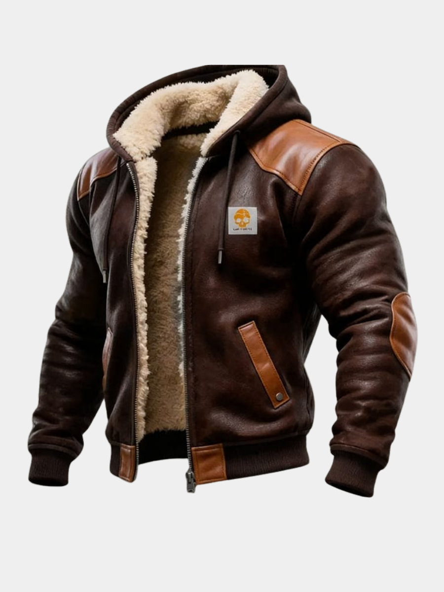 Veste Homme Daim et Cuir Capuche Style Rétro Coupe Chaude - PanierRoyale