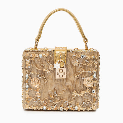 Sac de Soirée En Acrylique Bleu Ciel avec Décor Or Baroque