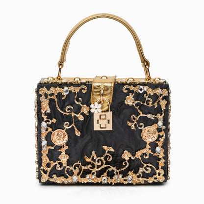 Sac de Soirée En Acrylique Bleu Ciel avec Décor Or Baroque